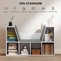 Miniatyrbilde 5 av 10: Bokhylle med sittepute, oppbevaringshylle med 6 rom, linlook, liten bokhylle til stue, soverom, 105 x 30 x 63 cm, hvit