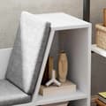 Miniatyrbilde 10 av 10: Bokhylle med sittepute, oppbevaringshylle med 6 rom, linlook, liten bokhylle til stue, soverom, 105 x 30 x 63 cm, hvit