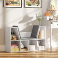 Miniatyrbilde 2 av 10: Bokhylle med sittepute, oppbevaringshylle med 6 rom, linlook, liten bokhylle til stue, soverom, 105 x 30 x 63 cm, hvit