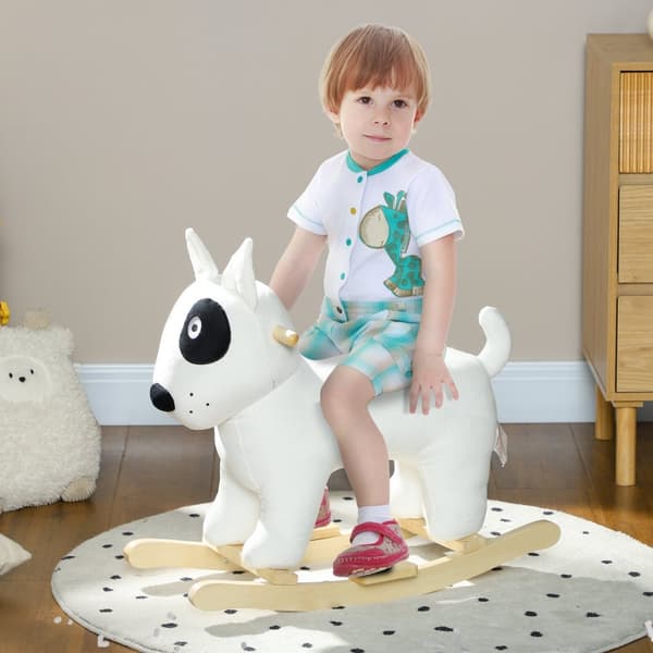 Gyngeleke gyngehunder med lydfunksjon, treben og håndtak, babygyngeleke med plysjlook, for 2-4 år barn, hvit