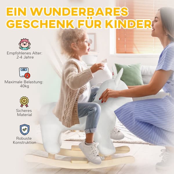 Gyngeleke gyngehunder med lydfunksjon, treben og håndtak, babygyngeleke med plysjlook, for 2-4 år barn, hvit