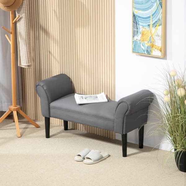 Sengebenk, polstret benk, benk, gangbenk for soverom, bæreevne opptil 130 kg, seilstoff, mørkegrå, 102 x 36 x 51 cm