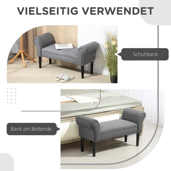 Sengebenk, polstret benk, benk, gangbenk for soverom, bæreevne opptil 130 kg, seilstoff, mørkegrå, 102 x 36 x 51 cm