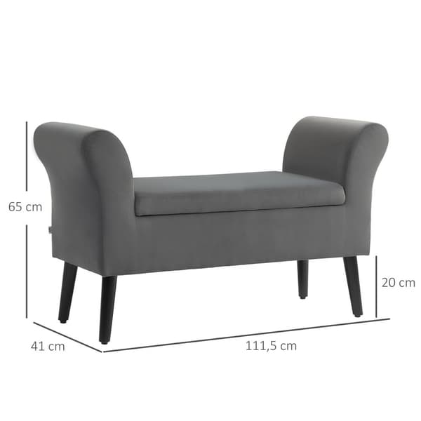 Benk polstret benk med oppbevaringsplass brystbenk med armlener setehøyde 46cm for gang soverom fløyelsmyk polyester 111,5 x 41 x 65 cm mørk grå