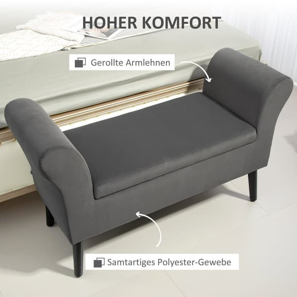 Benk polstret benk med oppbevaringsplass brystbenk med armlener setehøyde 46cm for gang soverom fløyelsmyk polyester 111,5 x 41 x 65 cm mørk grå
