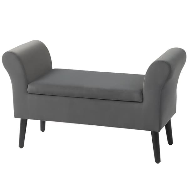 Benk polstret benk med oppbevaringsplass brystbenk med armlener setehøyde 46cm for gang soverom fløyelsmyk polyester 111,5 x 41 x 65 cm mørk grå