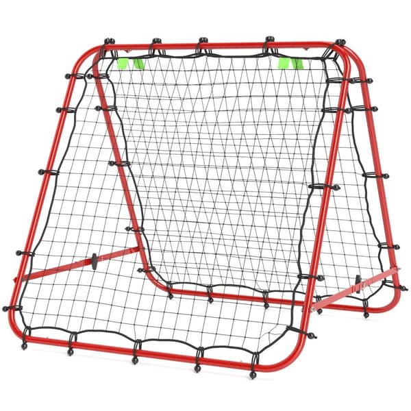 Football Rebounder Kickback Goal Rebound Wall Net Dobbeltsidet Rebound Justerbar i 5 niveauer til fodboldtræning Stål Rød 100 x 95 x 90 cm