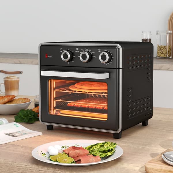 Miniovn med cirkulationsluft 20L miniovn med bageplade, grillrist og krummebakke, 90°C-230°C varmluftfriture med 5 tilstande, stegekurv, 60 min. timer