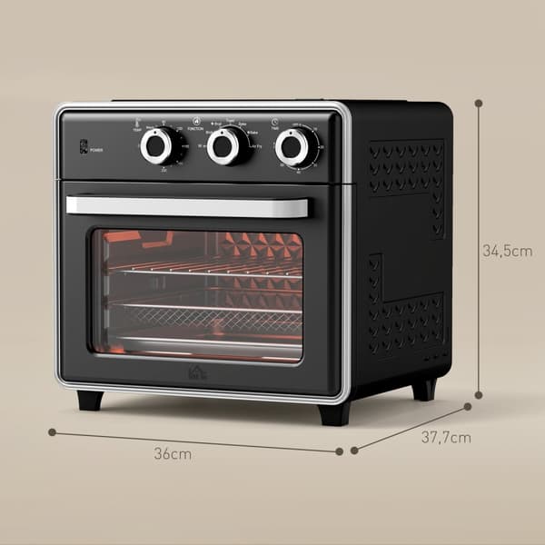 Miniovn med cirkulationsluft 20L miniovn med bageplade, grillrist og krummebakke, 90°C-230°C varmluftfriture med 5 tilstande, stegekurv, 60 min. timer