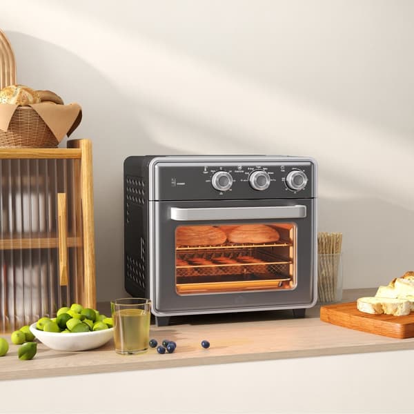 Miniovn med cirkulationsluft 20L miniovn med bageplade, grillrist og krummebakke, 90°C-230°C varmluftfriture med 5 tilstande, stegekurv, 60 min. timer