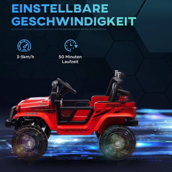 Elektrisk børnebil, 12 V 3-5 km/t terrængående køretøj med musiktilslutning, børnebil med 2,4G fjernbetjening, forlygte, horn, elektrisk børnebil til