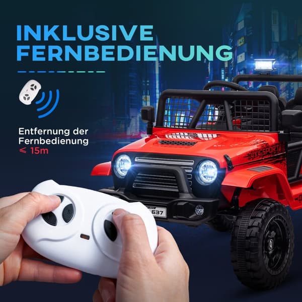 Elektrisk børnebil, 12 V 3-5 km/t terrængående køretøj med musiktilslutning, børnebil med 2,4G fjernbetjening, forlygte, horn, elektrisk børnebil til