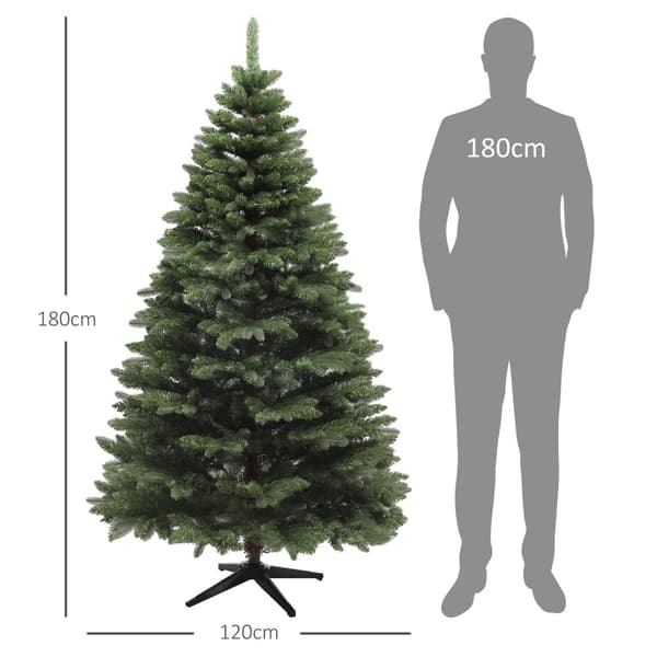 Kunstigt juletræ, 180 cm juletræ med 1050 spidser, foldbar stålbund, flammehæmmende, til juledekoration, indendørs, grøn