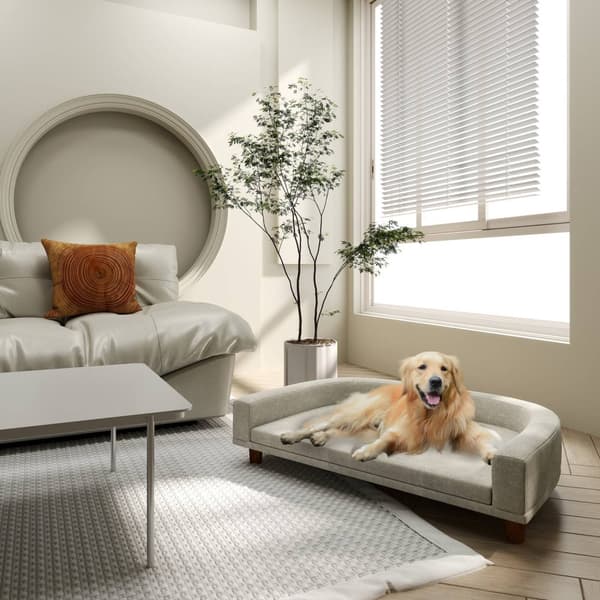 Hundesofa, kæledyrssofa Kattesofa med pude, hundeseng til store hunde, hundesofa med hævet design, hundestol med træben, grå, 98 x 67 x 25 cm