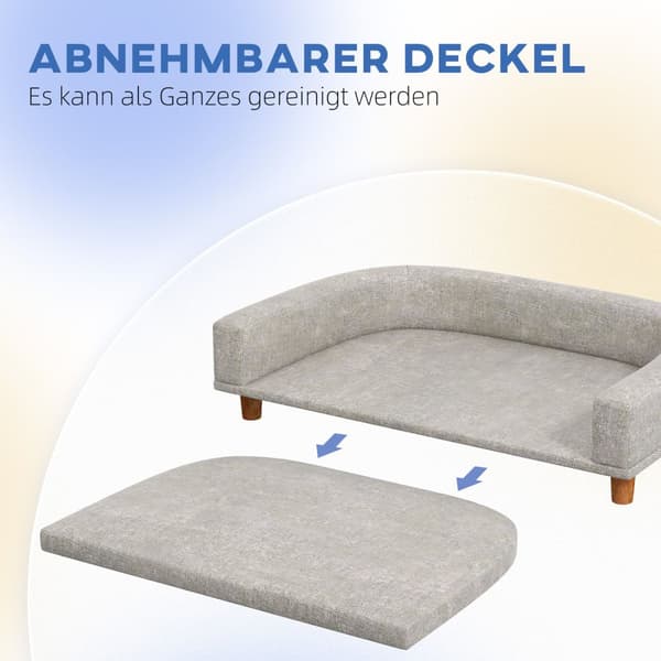 Hundesofa, kæledyrssofa Kattesofa med pude, hundeseng til store hunde, hundesofa med hævet design, hundestol med træben, grå, 98 x 67 x 25 cm