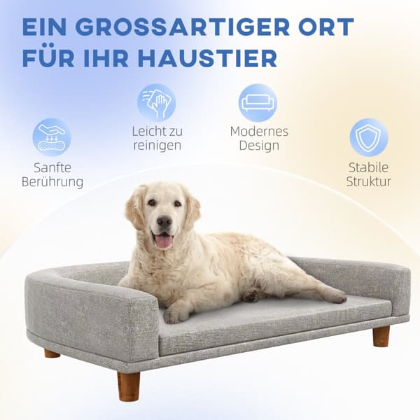 Hundesofa, kæledyrssofa Kattesofa med pude, hundeseng til store hunde, hundesofa med hævet design, hundestol med træben, grå, 98 x 67 x 25 cm