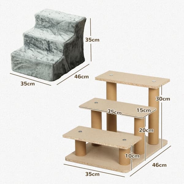 Koiraportaat 3-portaiset 35 cm Lemmikkien portaat Pehmeällä lookilla Kissaportaat sänkysohvalle Kissoille enintään 5 kg vaaleanharmaa
