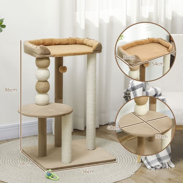 Kradbestol 86 cm kattetræ med hoppeplatform, seng, legebold, kattekradsestolpe med jute kradsestolpe, til katte op til 7 kg, kaffe
