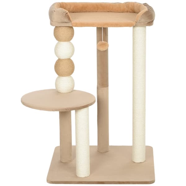 Kradbestol 86 cm kattetræ med hoppeplatform, seng, legebold, kattekradsestolpe med jute kradsestolpe, til katte op til 7 kg, kaffe