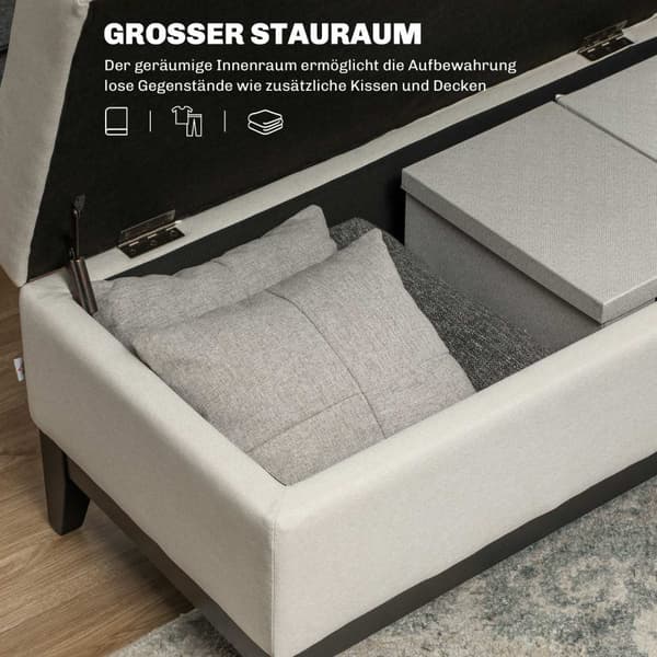 Benk med oppbevaringsplass, polstret benk, kan holde opptil 120 kg, sengebenk med oppbevaringsboks, skum til stue, soverom, kremhvit, 107 x 50 x 44 cm