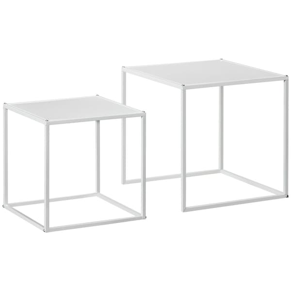 Sæt med 2 sofaborde, firkantede sideborde, sofabord med stålstel, sofabord i moderne design, til stue, bæreevne op til 10 kg, hvid