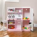 Miniatyrbilde 10 av 10: Barnekjøkken lekekjøkken med leketelefon, tavle, mikrobølgeovn, komfyr, vask, dukkekjøkken med kjøkkentilbehør, isbitmaskin for 3-8 år barn, rosa