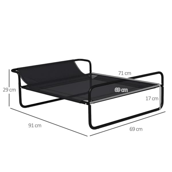 Utendørs hundeseng, forhøyet hundeseng med pustende nettingtrekk, kjæledyrseng for små og mellomstore hunder Svart 91 x 69 x 29 cm