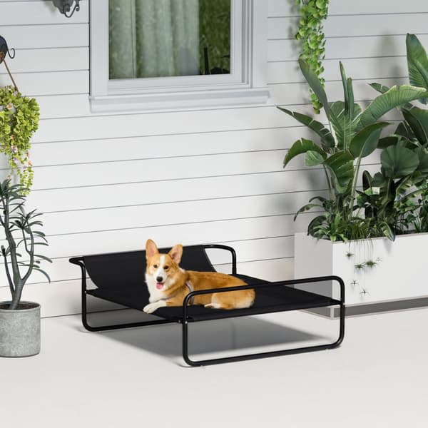 Utendørs hundeseng, forhøyet hundeseng med pustende nettingtrekk, kjæledyrseng for små og mellomstore hunder Svart 91 x 69 x 29 cm