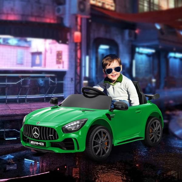 Børneelbil 12 V børnebil med 2,4G fjernbetjening, USB, MP3, musik, elbil med lys, softstart, bakfunktion, 3-5 km/t, til børn 3-6 år, grøn
