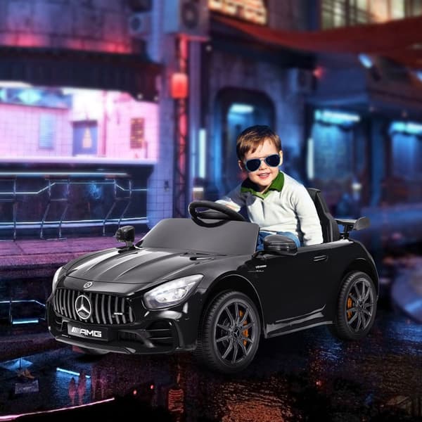 Børne elbil 12 V børnebil med 2,4G fjernbetjening, USB, MP3, musik, elbil med lys, softstart, bakfunktion, 3-5 km/t, til børn 3-6 år, sort