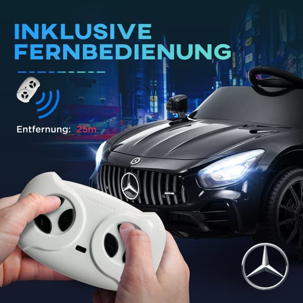 Børne elbil 12 V børnebil med 2,4G fjernbetjening, USB, MP3, musik, elbil med lys, softstart, bakfunktion, 3-5 km/t, til børn 3-6 år, sort