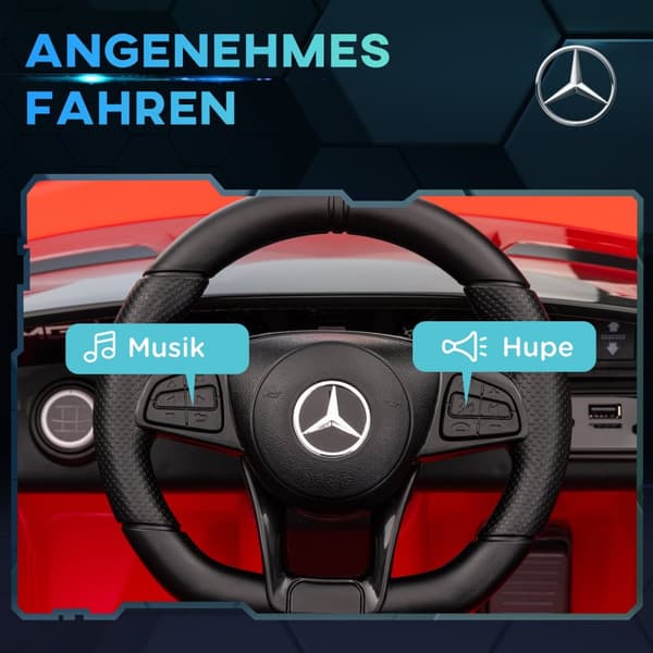 Barnelbil 12 V barnbil med 2,4G fjärrkontroll, USB, MP3, musik, elfordon med lampor, mjukstart, backfunktion, 3-5 km/h, för barn 3-6 år, röd