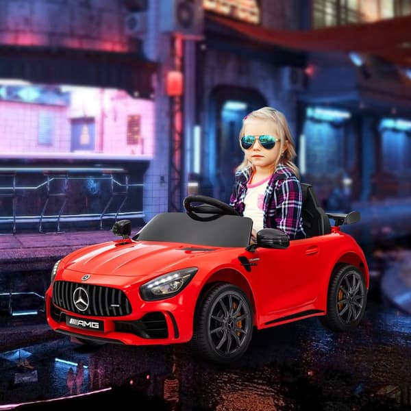 Barnelbil 12 V barnbil med 2,4G fjärrkontroll, USB, MP3, musik, elfordon med lampor, mjukstart, backfunktion, 3-5 km/h, för barn 3-6 år, röd