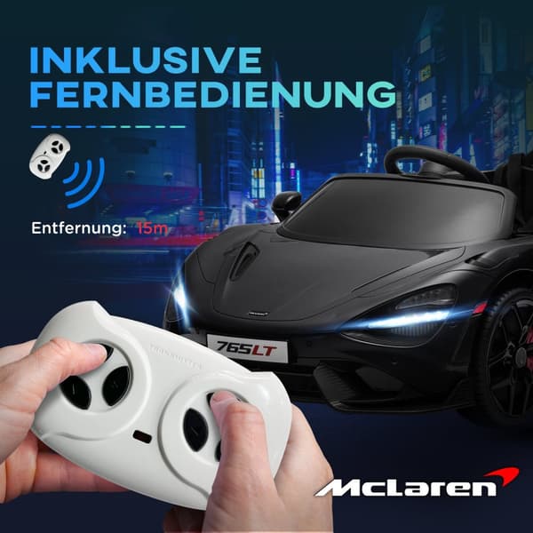 Barnelbil 12 V barnbil med 2,4G fjärrkontroll, MP3-musik, elfordon med signalhorn, lampor, dubbla dörrar, mjukstart, 3-5 km/h, för 3-6 år barn, svart