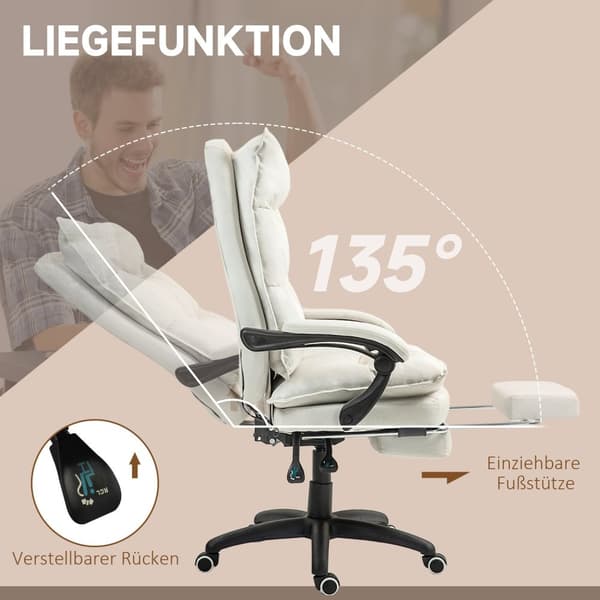 Kontorstol med 6-punkts massasje, ergonomisk spillestol med liggefunksjon, høydejusterbar lederstol med fotstøtte, 120 kg bæreevne, for studier, konto