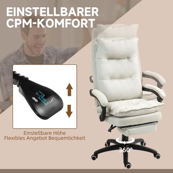 Kontorstol med 6-punkts massasje, ergonomisk spillestol med liggefunksjon, høydejusterbar lederstol med fotstøtte, 120 kg bæreevne, for studier, konto