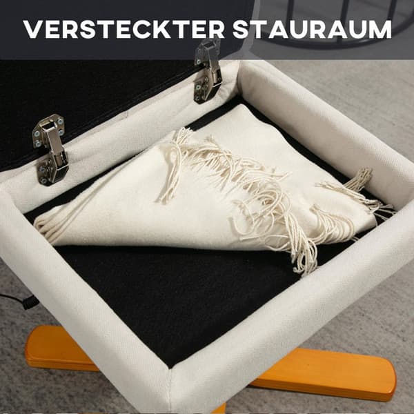 Afslapningsstol, massagestol med skammel og opbevaringsplads, tv-stol med lænefunktion, 360° drejelig med sidelomme, kunstlæder, 80 x 86 x 99 cm, crem