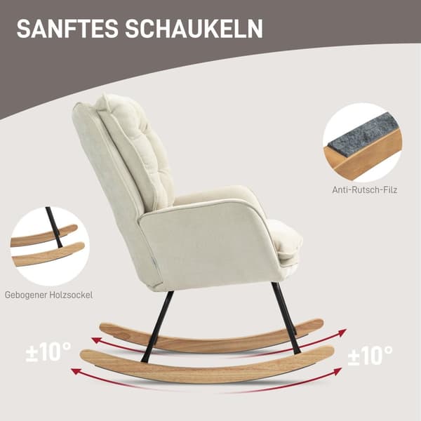 Gyngestol, lenestol, ammestol med chenille-look, gyngestol opptil 120 kg bæreevne for soverom, stue, beige