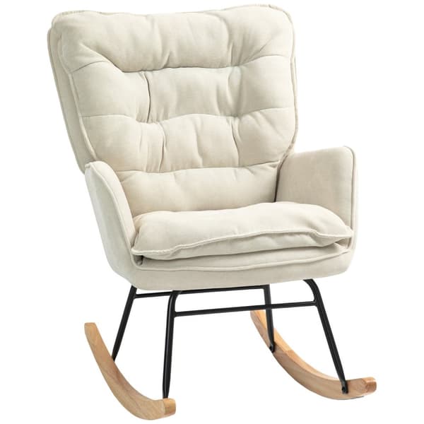 Gyngestol, lenestol, ammestol med chenille-look, gyngestol opptil 120 kg bæreevne for soverom, stue, beige