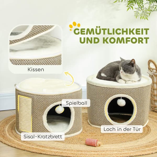 Kradsetønde, 56 cm høj kattetønde med hule, kradsestolpe, kattetårn af sisal, til katte op til 5 kg, mørkegrå