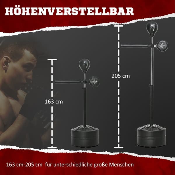 Boksesæk, boksestativ med boksebold, refleksstang, 1,63-2,05 m højdejusterbar stående boksebold med klo, stående boksetræner til boksning, HDPE, kunst