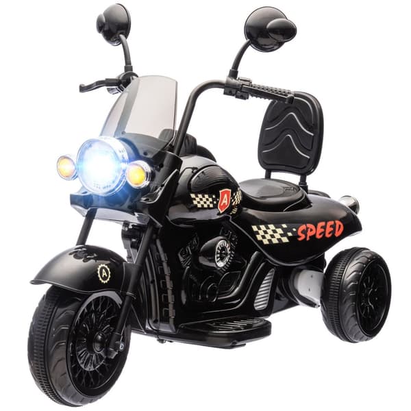 El-motorsykkel for barn, 6V barnemotorsykkel med musikk, barnevogn med LED-lykt, 3-5 km/t, for 3-6 år barn, maks 25 kg, sort