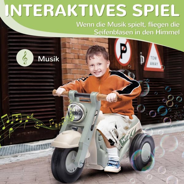 Kørebil, kørevogn med musik, børnevogn, børnevogn med bobler til børn 2-5 år, kan rumme op til 30 kg, cremehvid 80 x 35,5 x 42 cm