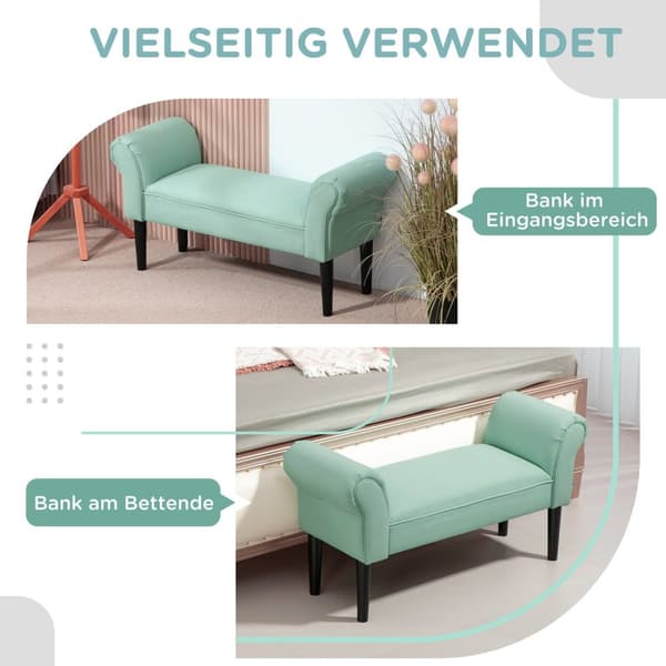 Sengebenk, polstret benk, benk, gangbenk for soverom, bæreevne opptil 130 kg, seilstoff, grønn, 102 x 36 x 51 cm
