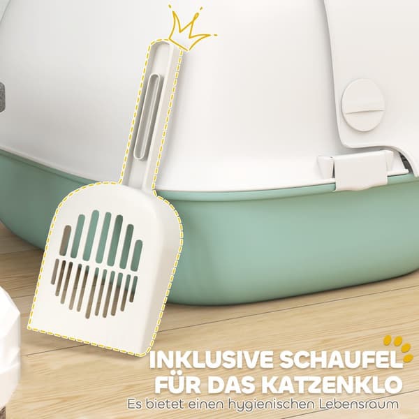 Katttoalett med lock, kattsandlåda med sil, dörr, spade, stängt katttoaletthus för små katter under 3,5 kg, inomhus, plast, grönt