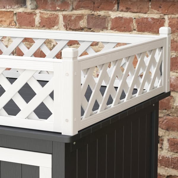 Kattehule, kattehus lavet af grantræ, kattehus med balkon, trapper, til katte, kaniner op til 6 kg, indendørs, udendørs 67,5 x 63 x 68,5 cm, grå