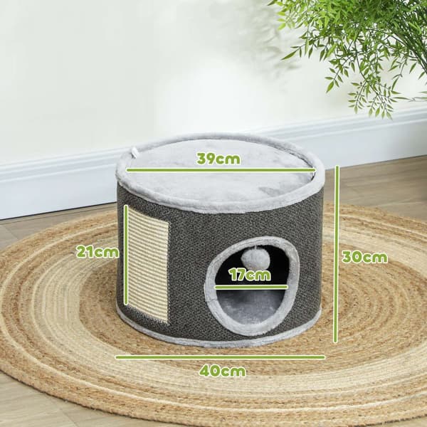 Kløetønne, 30 cm høy kattetønne med hule, skrapestolpe, kattetårn laget av sisal, for katter opp til 5 kg, mørkegrå