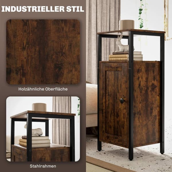 Sidebord, sofabord i industrielt design, sofabord med justerbar hylde, til stue, soveværelse, 34 x 30 x 80 cm, rustik brun