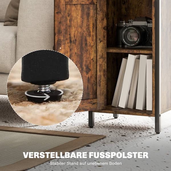 Sidebord, sofabord i industrielt design, sofabord med justerbar hylde, til stue, soveværelse, 34 x 30 x 80 cm, rustik brun