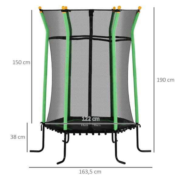 Barnstudsmatta Ø163,5 cm, inomhusstudsmatta med skyddsnät kantskydd gummirep, barnstudsmatta upp till 50 kg, för barn 3-10 år grön